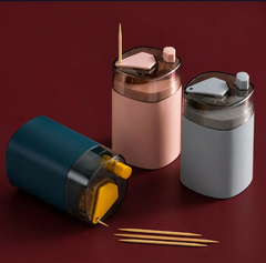 Automatic push toothpick holder dispenser with dustproof cover (random color)